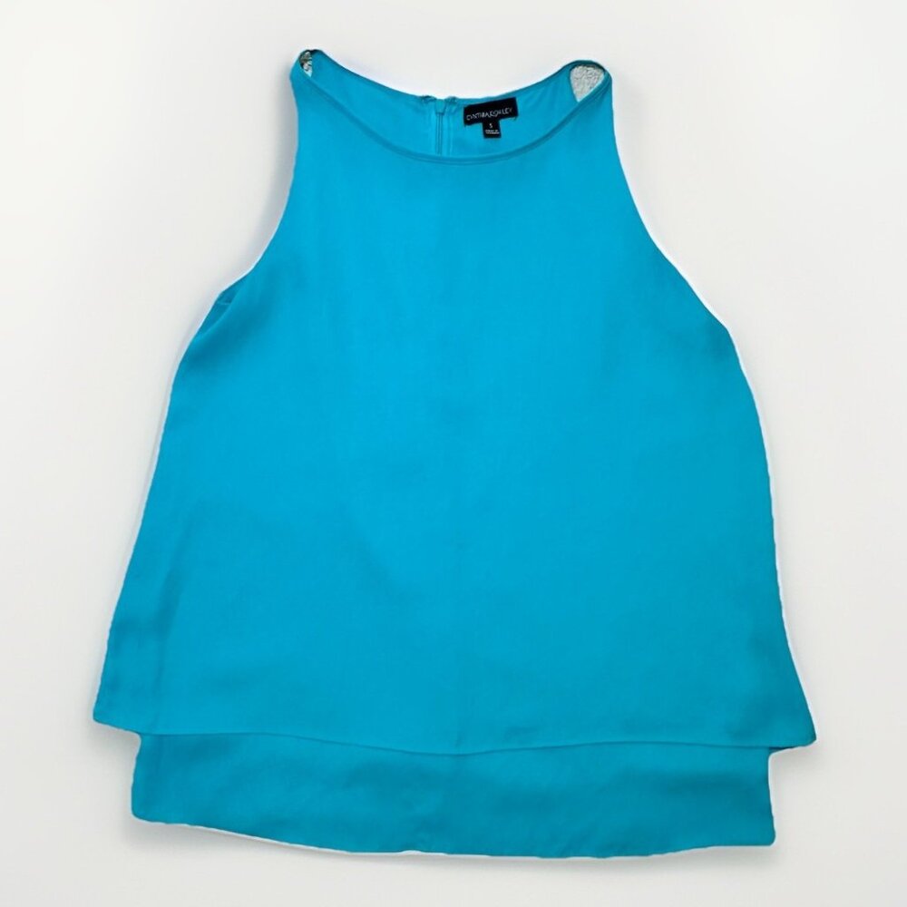 Cynthia Rowley Blouse Top Women’s Size Small Teal Blue Green Tank Sleeve Flowey - Picture 9 of 12